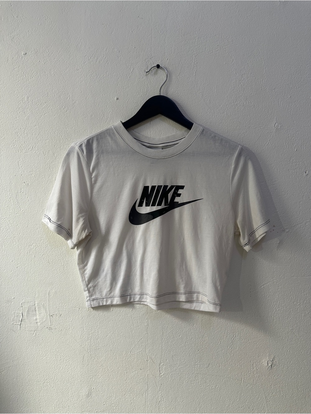 Nike Y2K Slim Fit Cropped T-Shirt White Black Logo Women’s M Modal Blend